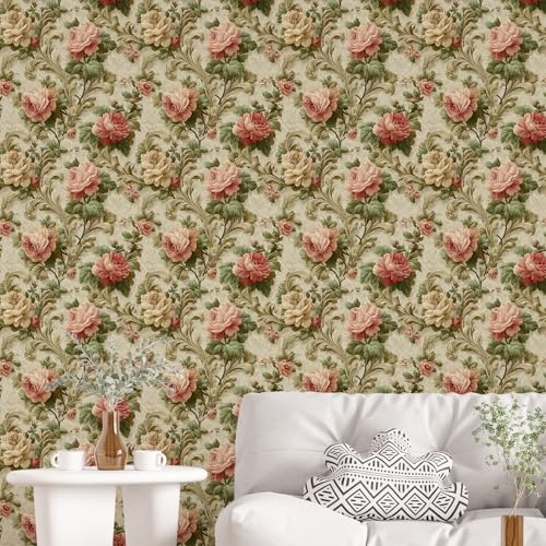Image of PAPER PLANE DESIGN Vintage Floral Vinyl Self Adhesive Wallpaper Peel & Stick, Waterproof, Stain-Proof | 16 in X 90 in, Decor for Bedroom, Hallway, Living Room (A)