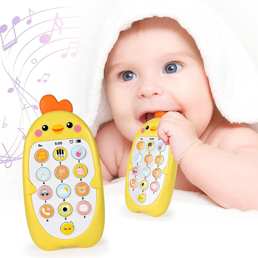LinJie Baby Phone Toys,Silicone Pretend Touch Mobile Phone Toy,Baby Cell Phone Toys With Music And Sound,Preschool Birthday Gift For Girl Boy 18+ Months (Yellow)