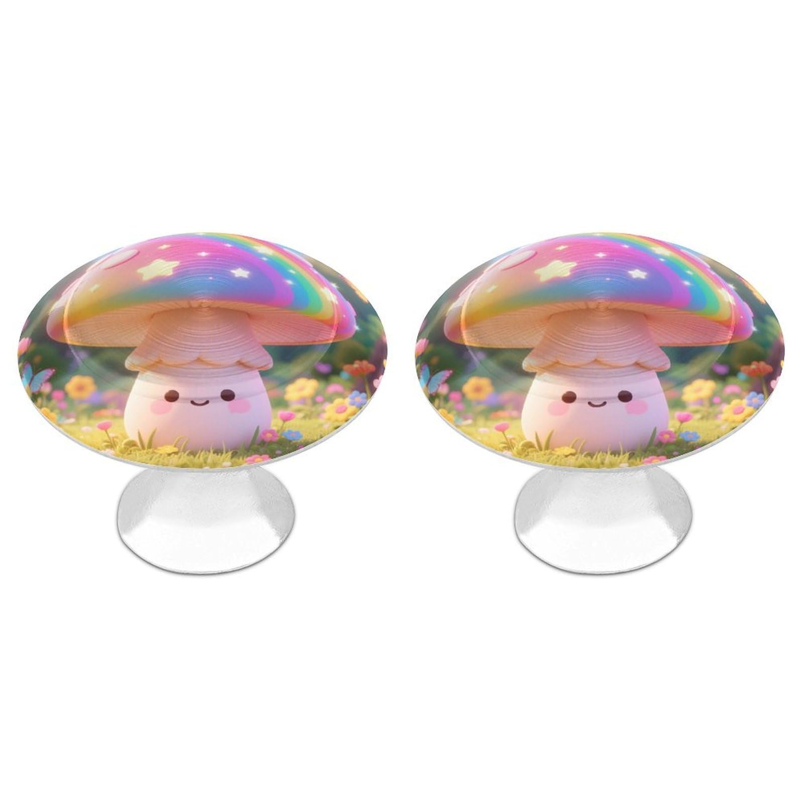 DWVTSLH Colored Mushroom Cabinet Handles 2 Pack Stainless Steel Kitchen Drawer Pulls with Installation Screws Round Dresser Drawer Knobs 1.1 Inch Modern Cabinet Hardware Door Handles