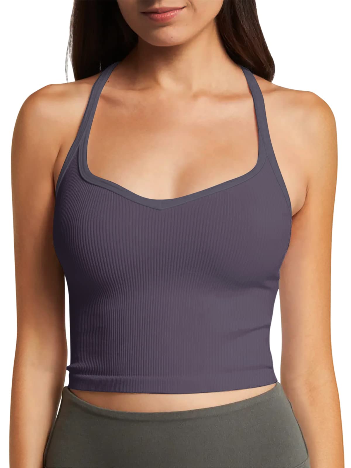 Cyanstyle Sports Bras for Women Removable Padded Yoga Tank Tops Sleeveless Fitness Workout