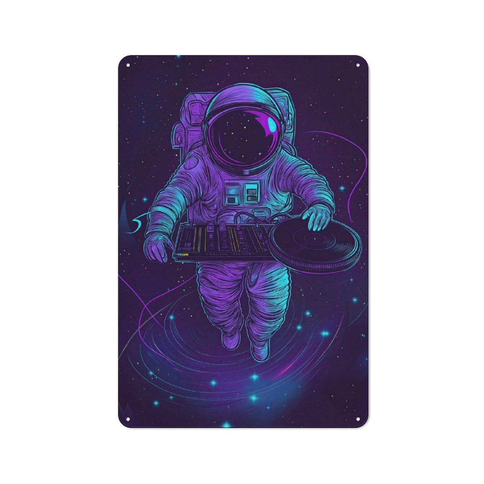 Junmoney Astronaut Dj In Space Tin Wall Plaque With Design 30X20cm, Farmhouse Rustic Kitchen Decor For Dining Room, Cafe, Entryway Or Family Room