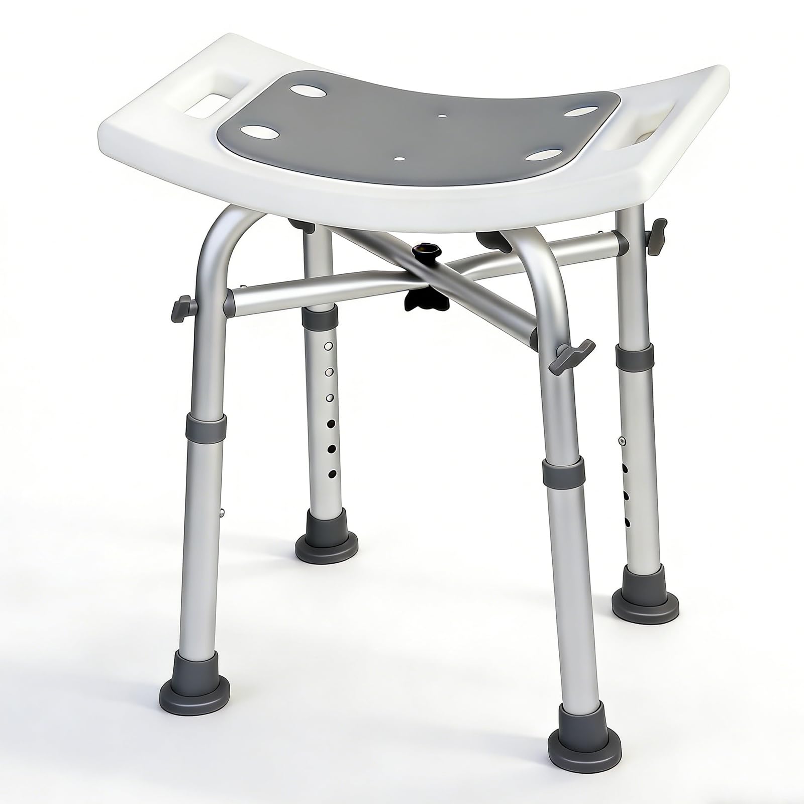 Duschhocker 180kg Höhenverstellbar 37-50cm Werkzeugfrei Montage rutschfest Stabil für Schmale Wannen - Senioren, Behinderte, Sicherer Sitz（Grau）