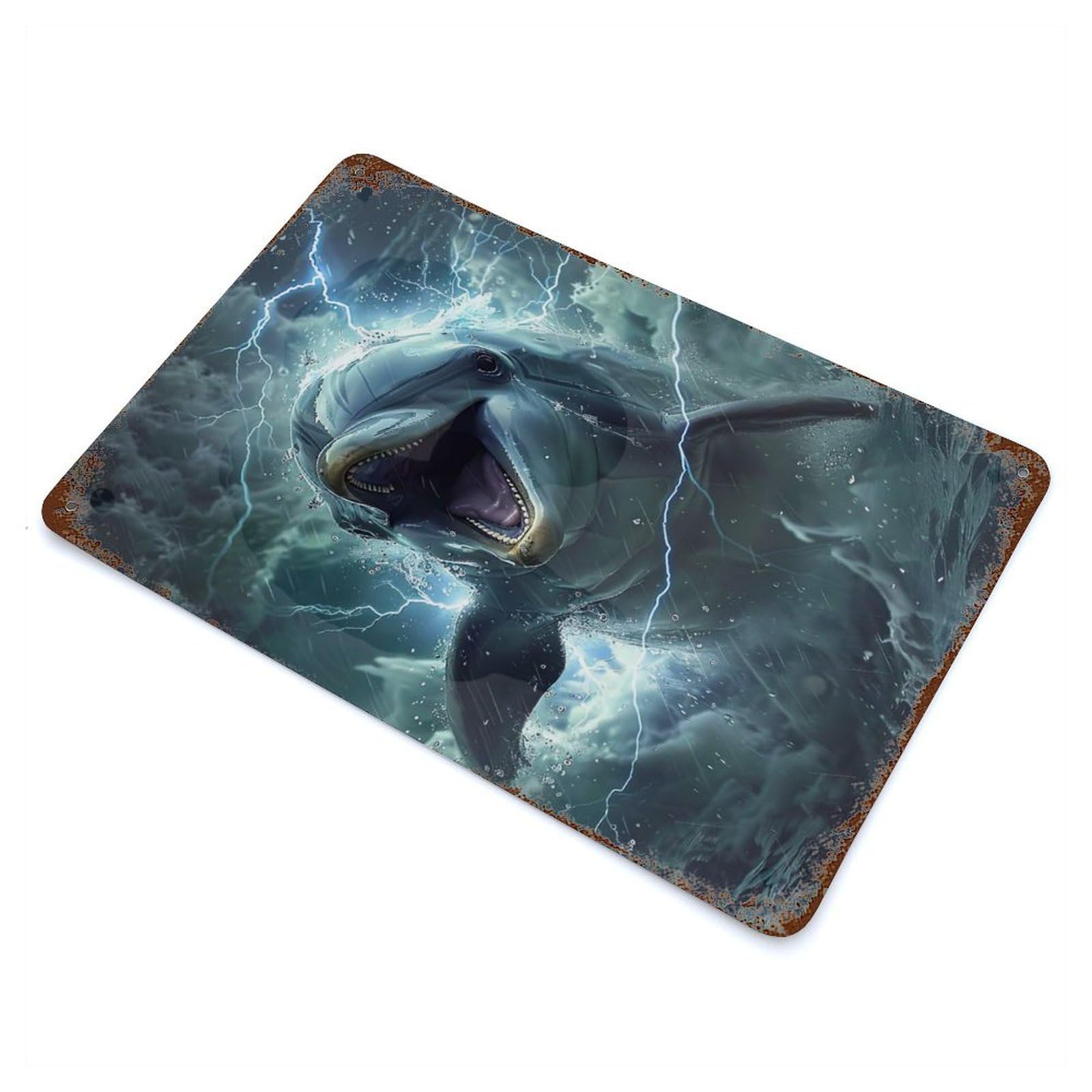 Dolphin Lightning Vintage Metal Tin Sign 11.8"x7.9", for Garage, Bar And Workshop Decor, Novelty Wall Decor