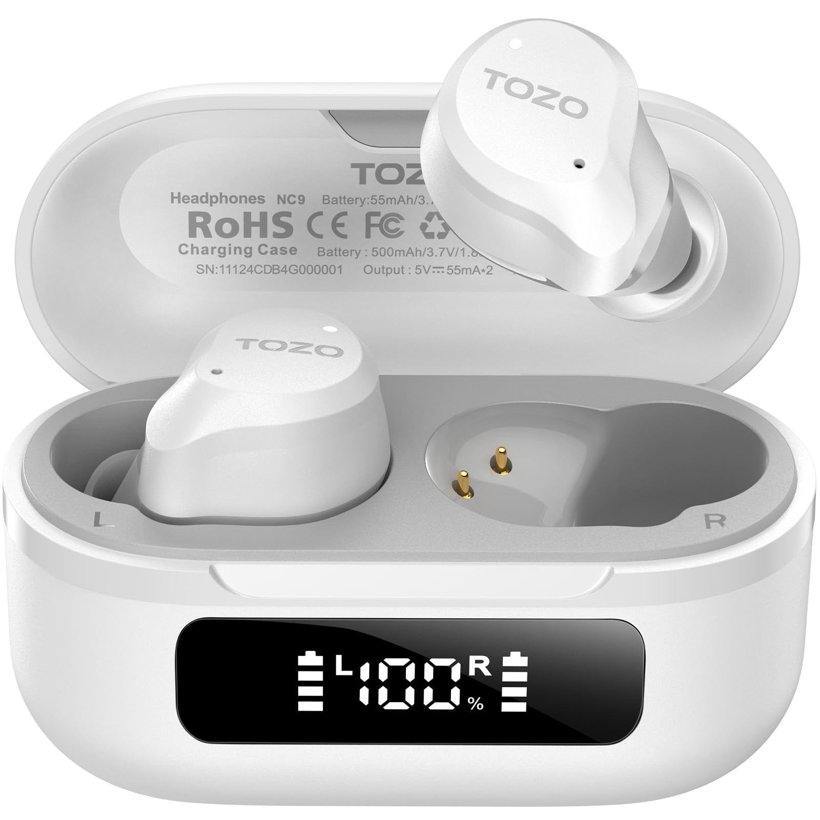 TOZO Hybrid Auriculares Inalámbricos Bluetooth 5.3 ANC Híbrida 6 Mics ENC, Reducción de Ruido 45dB, ORIGX 2.0 Acústico 32 EQs, 60H, Pantalla LED, USB Tipo C, IPX8, para Oficina y Commuting, Negro — view 12