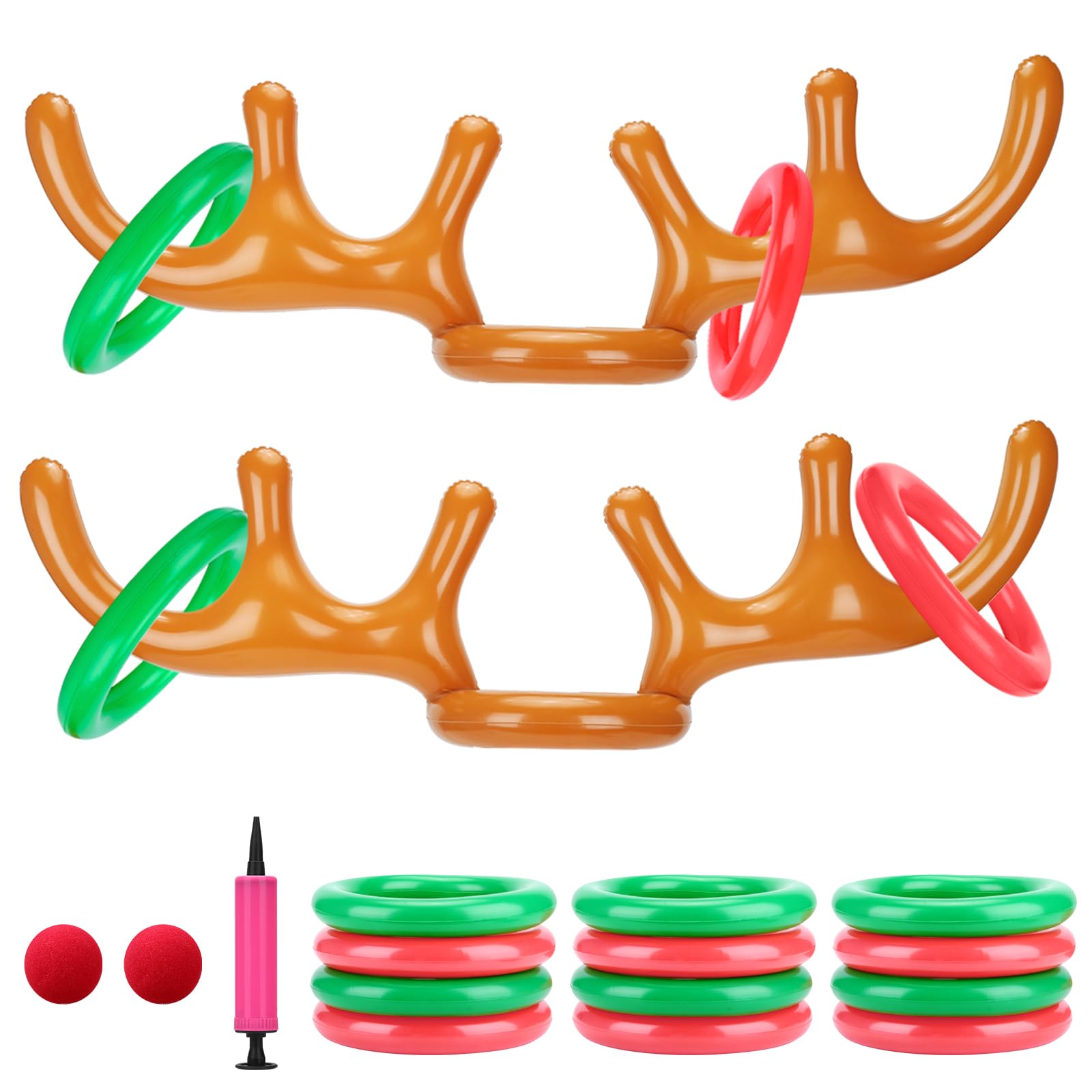 Angooni Inflatable Reindeer Antler Ring Toss Game for Christmas Party Supplies - Adult & Kids Christmas Reindeer Game with Red Nose, Xmas Target Game Toy(2 Sets)