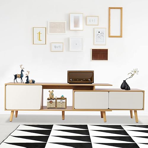 Miniatura 4 de LYNICESHOP Soporte de TV, gabinete de TV, unidades de entretenimiento de madera, centro de consola multimedia, estante de almacenamiento de 2