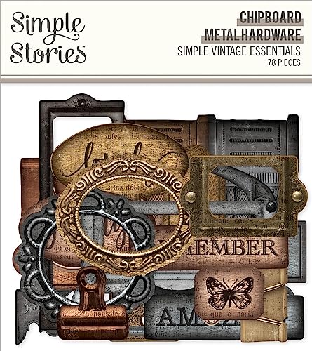 SIMPLE STORIES Metal Hardware Simple Vintage Essentials Chipboard 78/Pkg