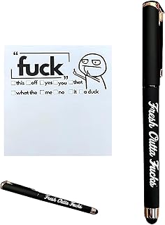 Fresh Outta Fucks Pad and Pen,Funny Desk Accessories Small Sticky Notes,Funny Sticky Notes and Pen Set, Snarky Novelty Office Supplies Fun Pen Gifts for Friends, Co-Workers (Black)