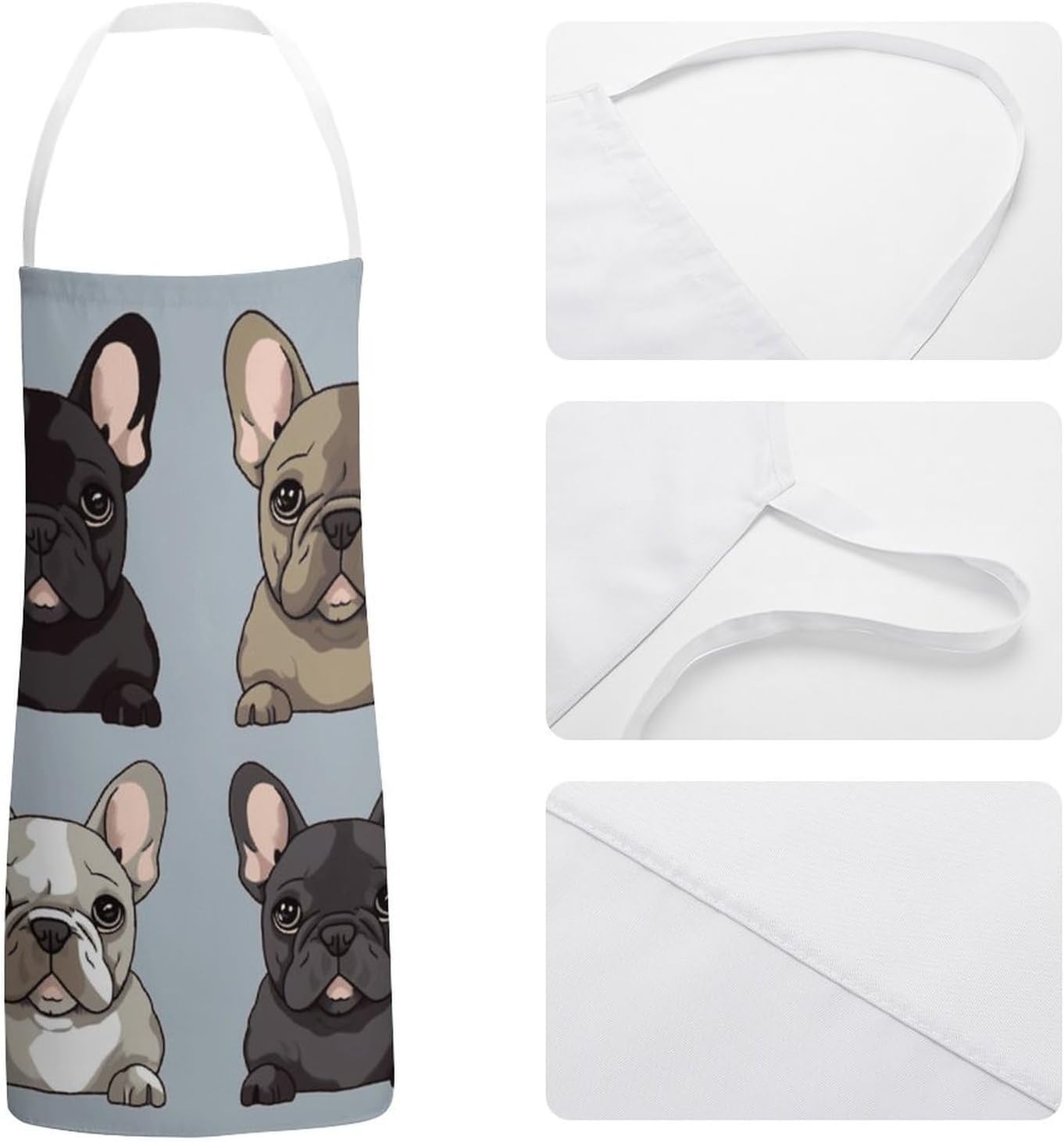 French Bulldog Chef Apron Lightweight Soft Adjustable Bib Apron Cute Restaurant Work Aprons Washable Cooking Kitchen Aprons for Men Women Waiters
