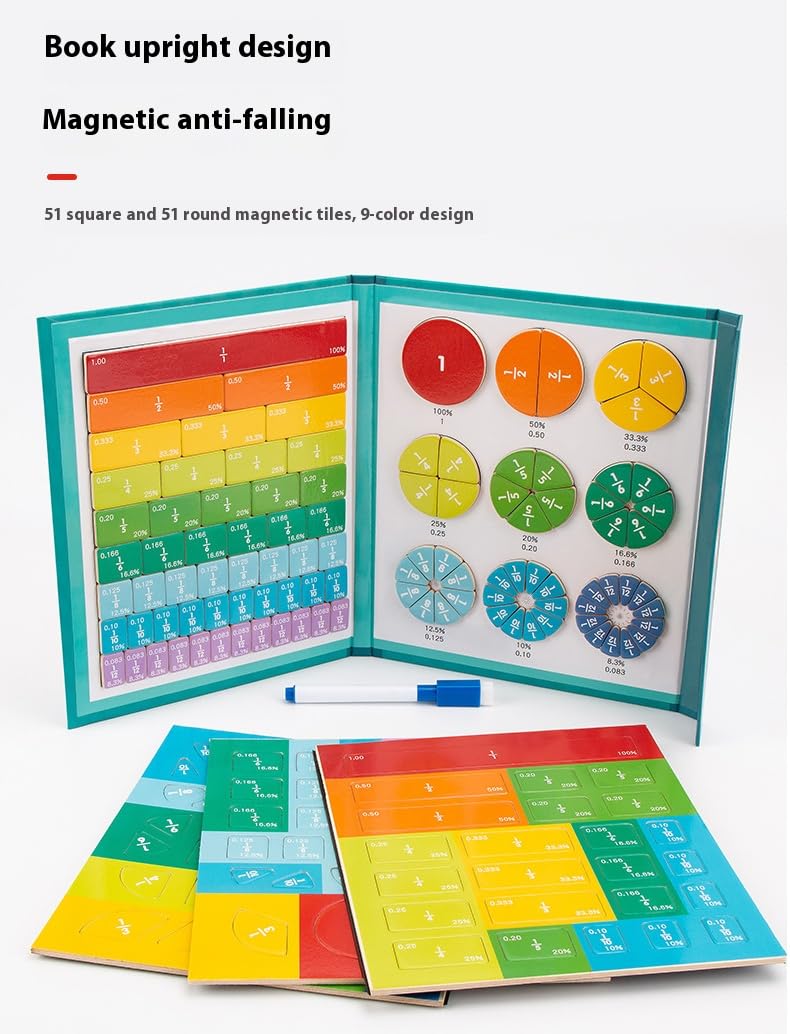 Montessori magnetyczna książka demonstracyjna, 1 zestaw magnetycznych puzzli, płytki frakcyjne, magnesy do nauki, wielofunkcyjne narzędzie dydaktyczne dla chłopców i dziewcząt