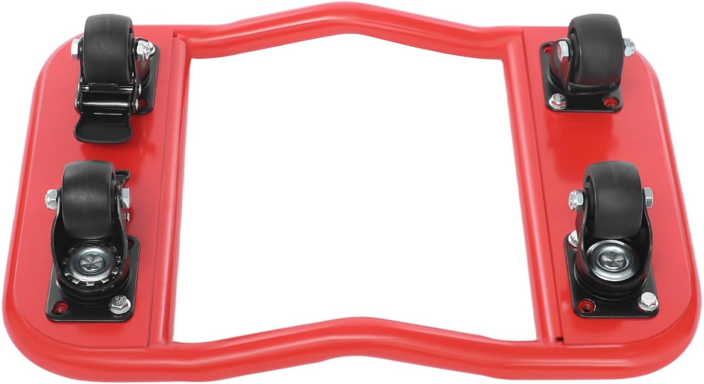 4-PCS Car Dolly, 6000LBS Load Wheel Tire Dolly Set w/Wheel Brake, Recessed Center Steel Heavy Duty Vehicle Dollies Mover W/16 Universal Wheels, Ergonomic Handles for Auto Repair (Red)