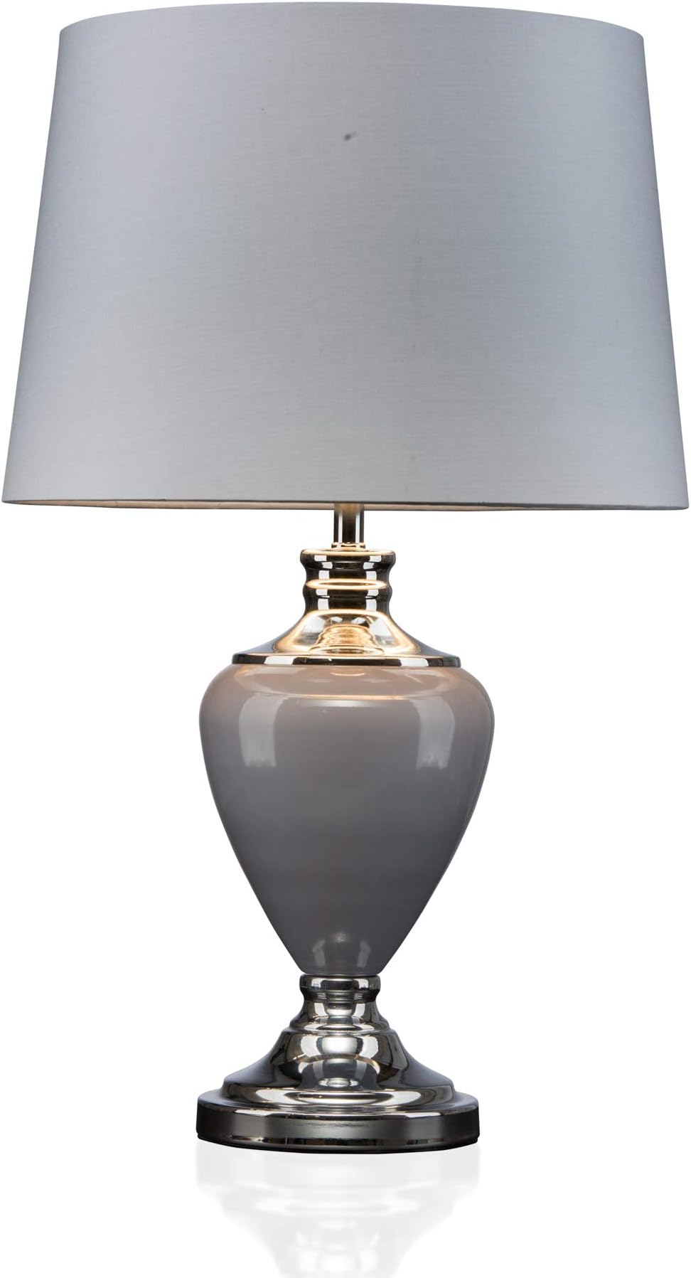 Lighting Supermarket Hepburn Large Ceramic Table Lamp with Matching Shade - Modern Grey & Silver