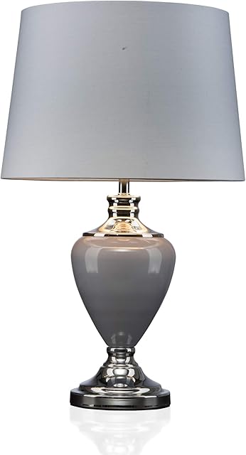 Lighting Supermarket Hepburn Large Ceramic Table Lamp with Matching Shade - Modern Grey & Silver