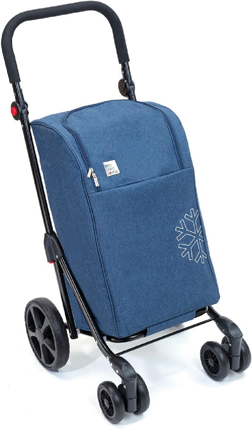 Chariot de Courses 4 Roues Sidebag Quatroll Over - Maniabilité exceptionnelle grâce aux Roues directrices - Sac Isotherme 43L - Compact & Pliable - Poignée Multiposition - Charge 20 kg (Bleu)