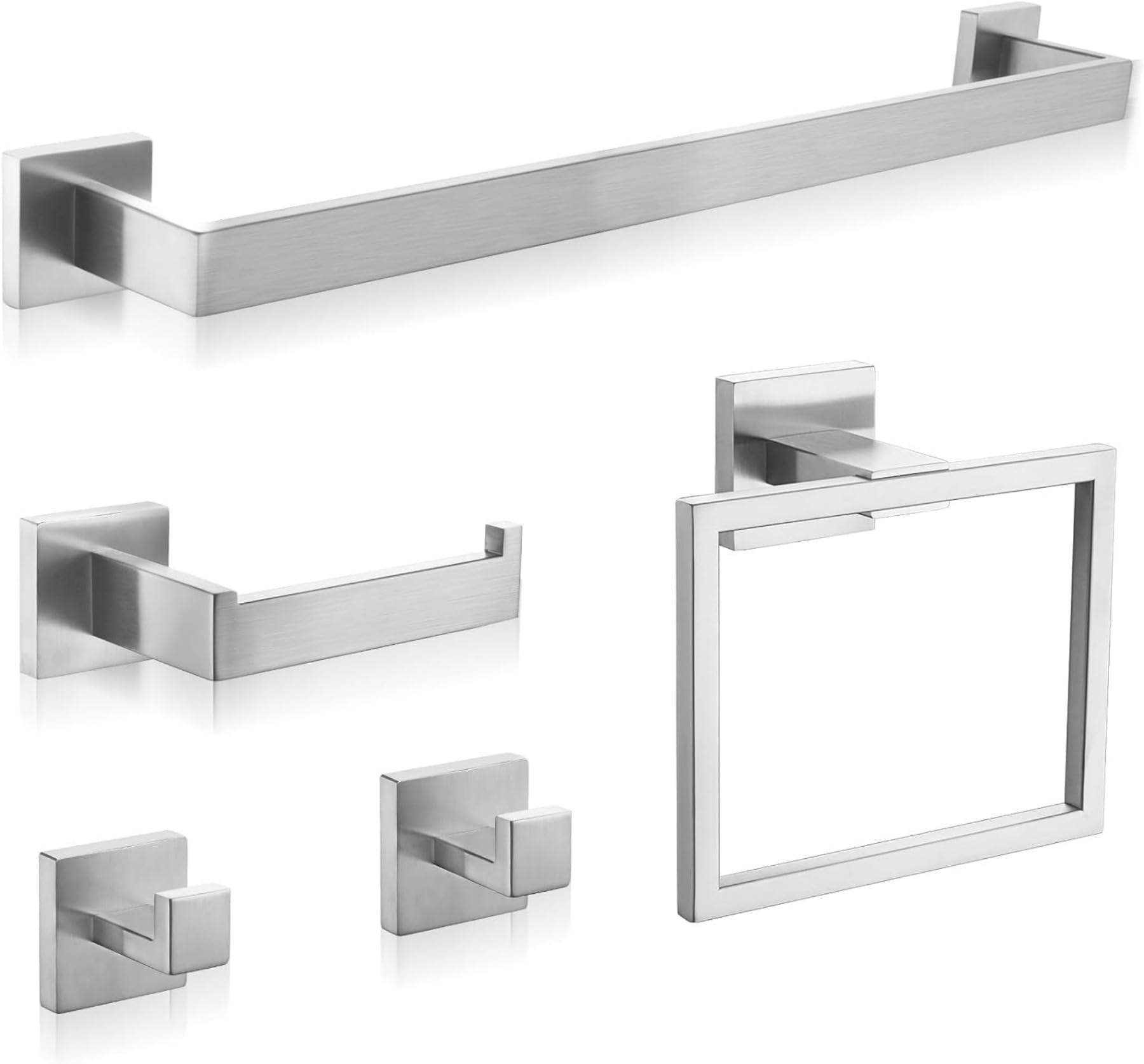 Taucent Bathroom Hardware Set Brushed Nickel,16 inch 5-Piece Towel Bar Wall Mount Modern Bathroom Accessories Include Towel Rack,Toilet Paper Holder,2*Robe Hook