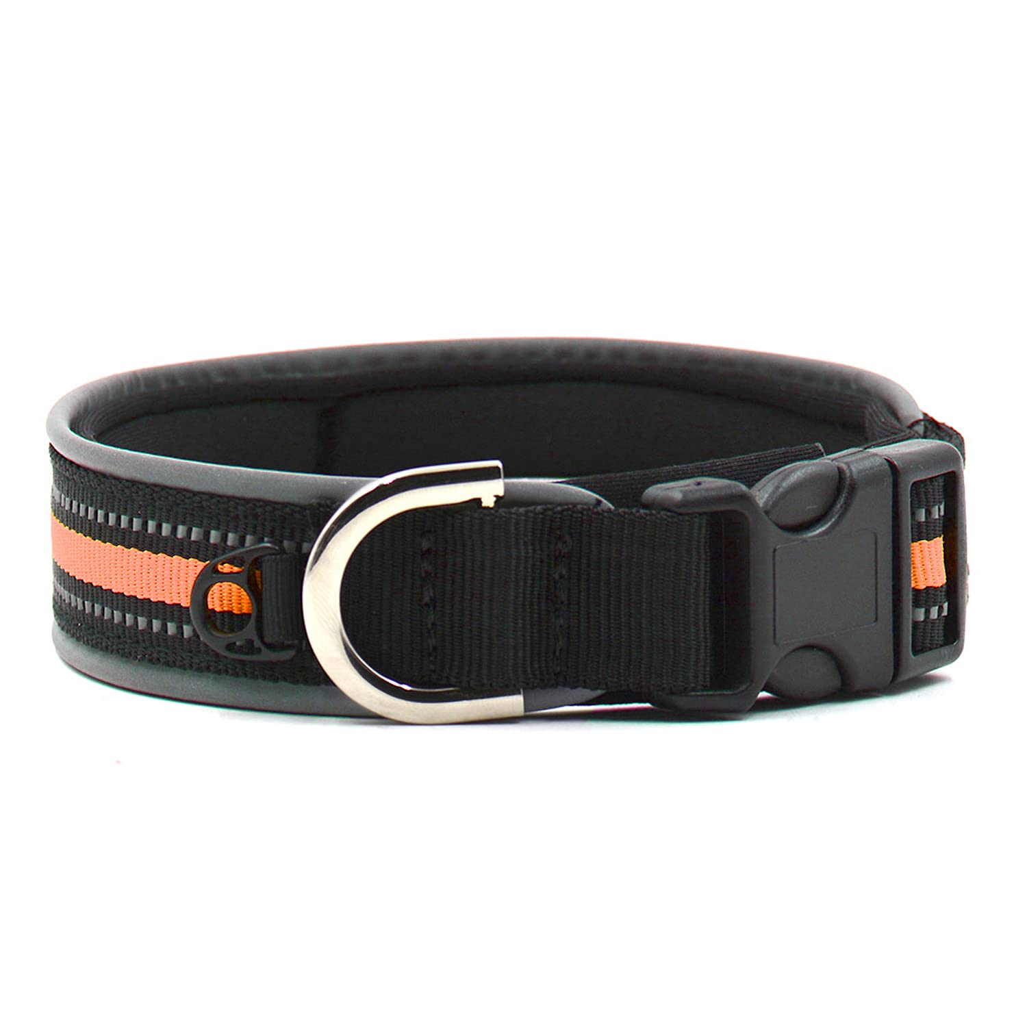 RILPET Tactical Reflective Dog Collar Adjustable with Sturdy Buckle High Grade Nylon Military Collars for Dogs Adjustable 12.5"-15.5" (Orange, L)