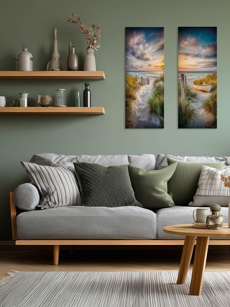 artissimo, Glasbild, 30x80cm, AG5721A, Strand & Meer: Strandweg in den Dünen, Bild aus Glas hochkant schmal, moderne Wanddeko Naturmotiv, Wandbild Wohnzimmer hell, maritim, mediterran, minimalistisch