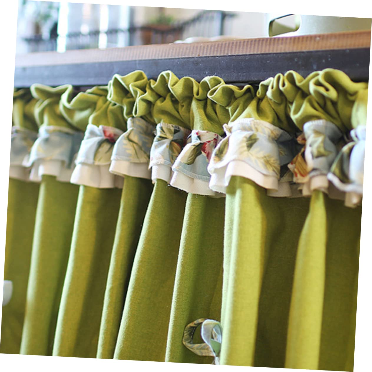 Cabilock Rideau Cuisine Court Vert en Tissus Bordure Ondulée, Demi-Rideau Élégant à Passage de Tringle, Filtre la Lumière et Protège L'intimité pour Meuble Cuisine