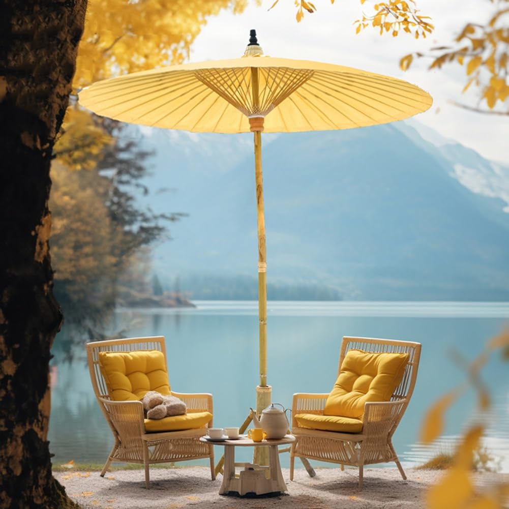 Parasol Ogrodowy 200 cm w Stylu Chińskim, Okrągły Bambusowy Parasol na Taras, Basen, Plaża, łatwe Otwieranie/Zamykanie, Ochrona UV