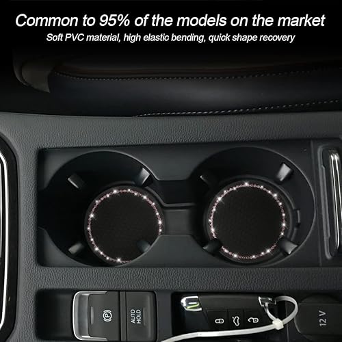 Miniatura 4 de Paquete de 2 posavasos para automóvil, 2.75 pulgadas, con diamantes de imitación de cristal, universal, para automóviles, vehículos, SUV, accesorios