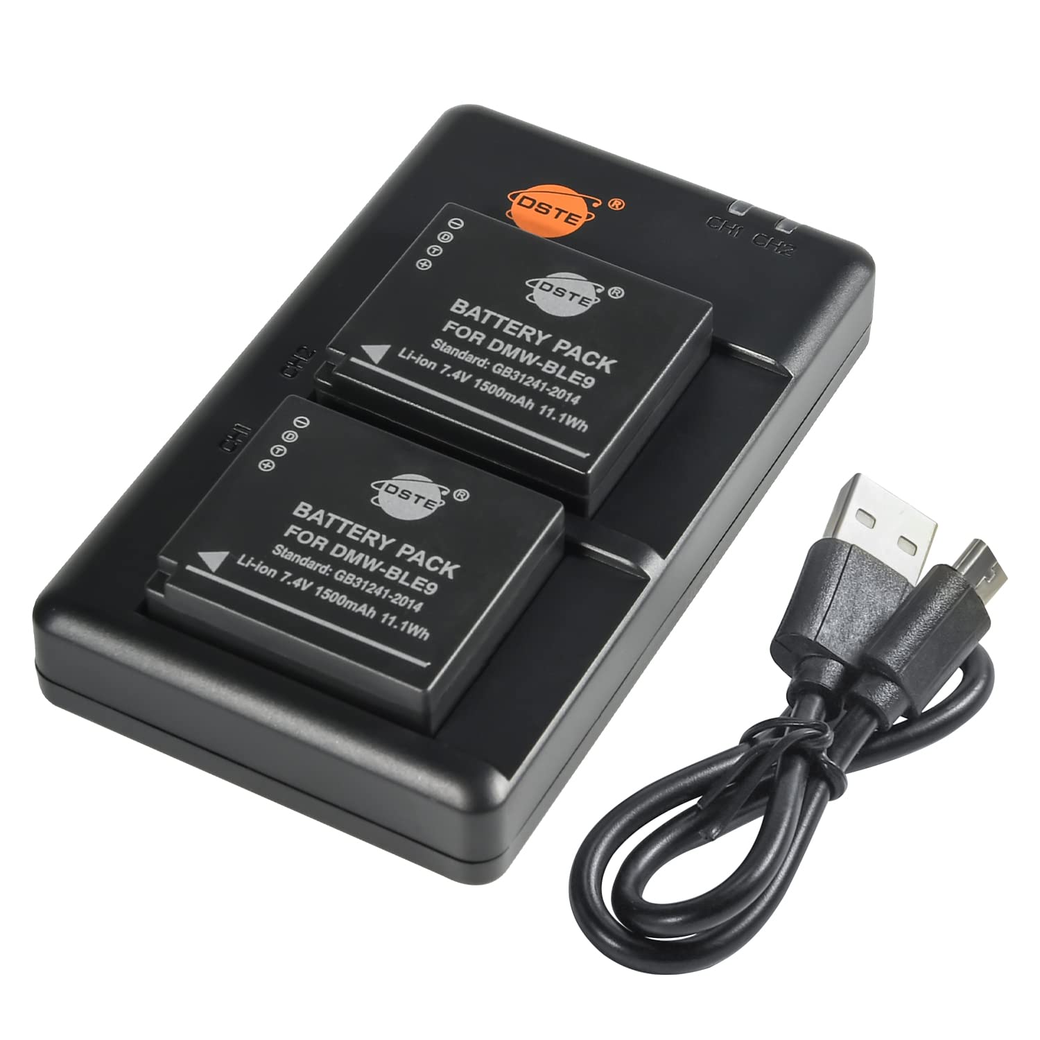 2 Batterie E Caricatore USB Smart Per DMW-BLG10, Lumix GF3/GX7/LX100, 1500mAh, Doppia Porta (USB-C + Micro USB)