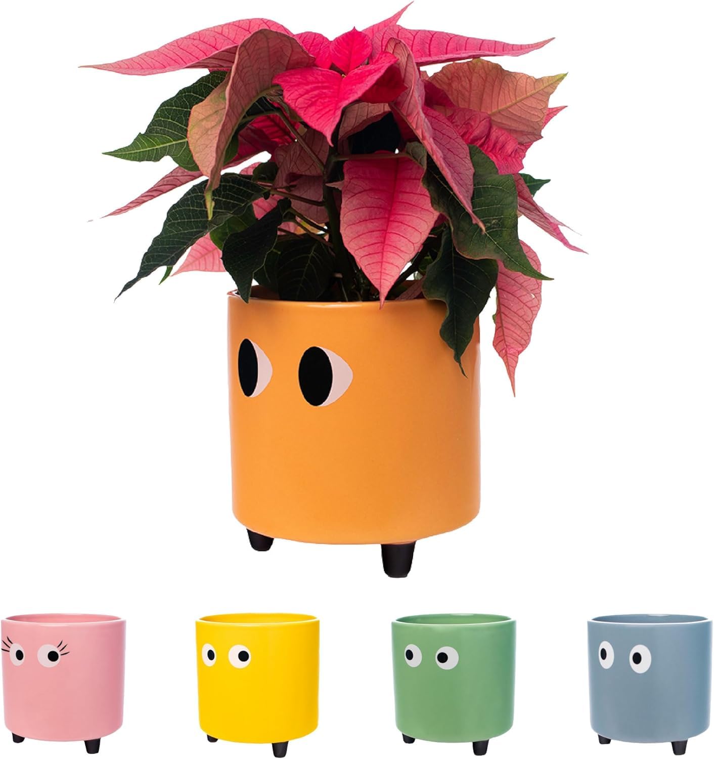 Fisura - Original Eyes Plant Pot - Indoor Ceramic Planter with Legs for Cactus & Succulents, Decorative Flower Pot, Gift Idea for Plant Lovers, 13 x 12.5 cm (Orange)