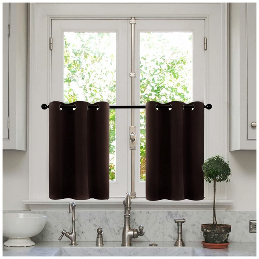 YOUCAI Kitchen Curtains Short Curtains for Small Window, Blackout Curtains for Bedroom Thermal Insulated Solid Eyelet Curtains for Living Room Brown 132x160cm(1 Panel)
