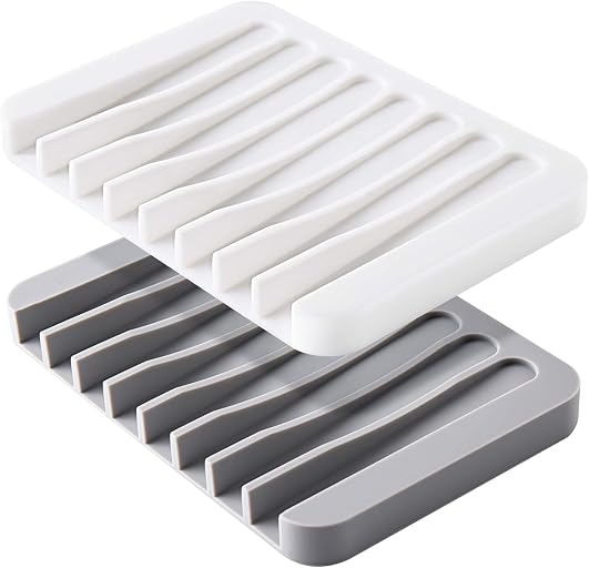 Mcyye Self Draining Soap Dishes, Premium Silicone Soap Holder & Saver for Shower, Bathroom, Kitchen, Bath Tub, Razor, Sponges, Drains Water Very Well, Can Extend Soap Life, Easy Clean