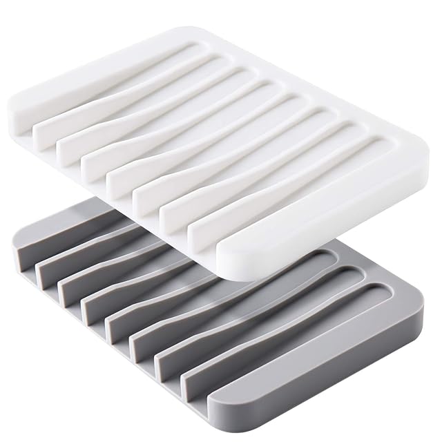 Mcyye Self Draining Soap Dishes Premium Silicone Soap Holder Saver for Shower Bathroom Kitchen Bath Tub Razor Sponges