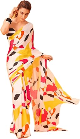 Sidhidata Womens Digital Printed Georgette Saree With Unstitched Blouse Piece Kriti Sanon White_Free Size