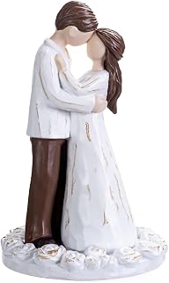 Wedding Cake Toppers Bride and Groom Gift, Hand-Painted Resin Sculpture of Embracing Bride and Groom, Romantic Gifts for Couples Anniversary Engagement Valentines Day Gift Ideas