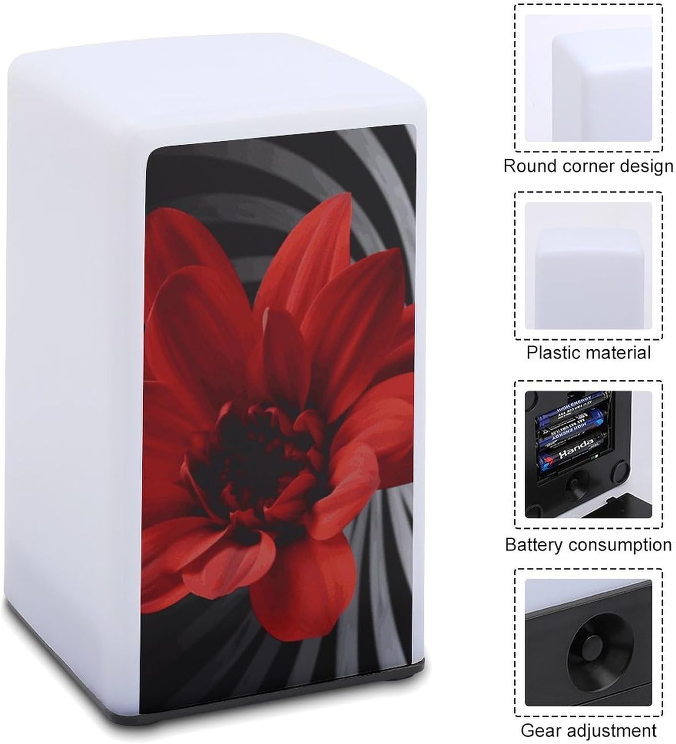 Desk Lamp for Office Home Dimmable Small Desk Lamp Red Flower Battery Operated Lamp for Reading Study Work