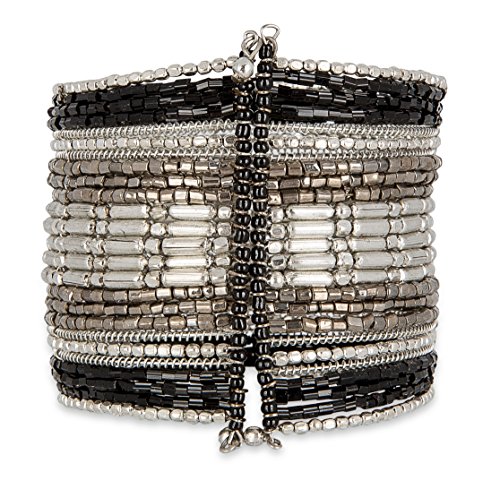 SPUNKYsoul Cuff Bracelets for Women Collection - Adjustable, Stylish Boho Inspired Beaded Bracelets, Trendy Stackable Beads, Ideal for Everyday Wear & Special Occasions (Silver, Black)3