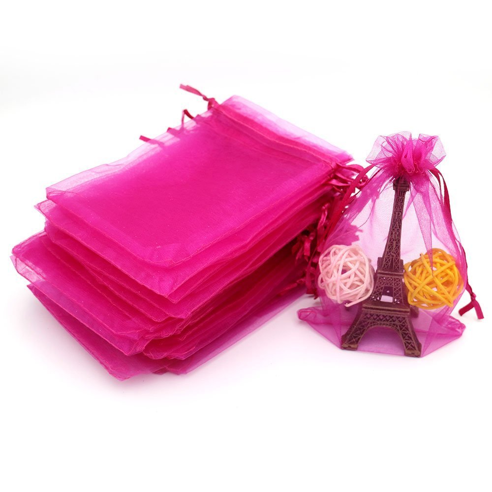 HRX Package 100pcs Blush Pink Organza Gift Bags, 4 X 6 Inch Candy Mesh Drawstring Bags Jewelry Pouches For Christmas Wedding Baby Shower Party