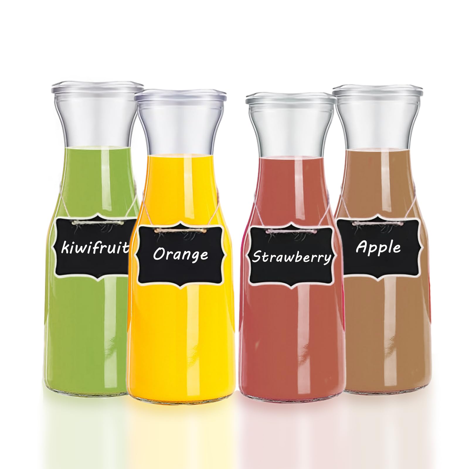 Hniuyun 4-Pack 1000ml Glass Carafes with Lids - Clear Pitchers for Mimosa Bars, Wine, Juice & Bedside Water