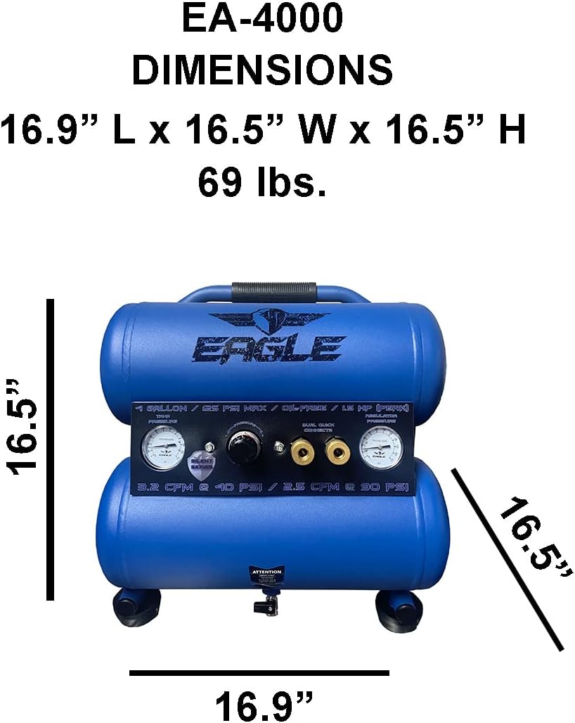 Eagle Silent Series, 1.5 HP, Electric, Oil Free Portable Air Compressor EA-4000