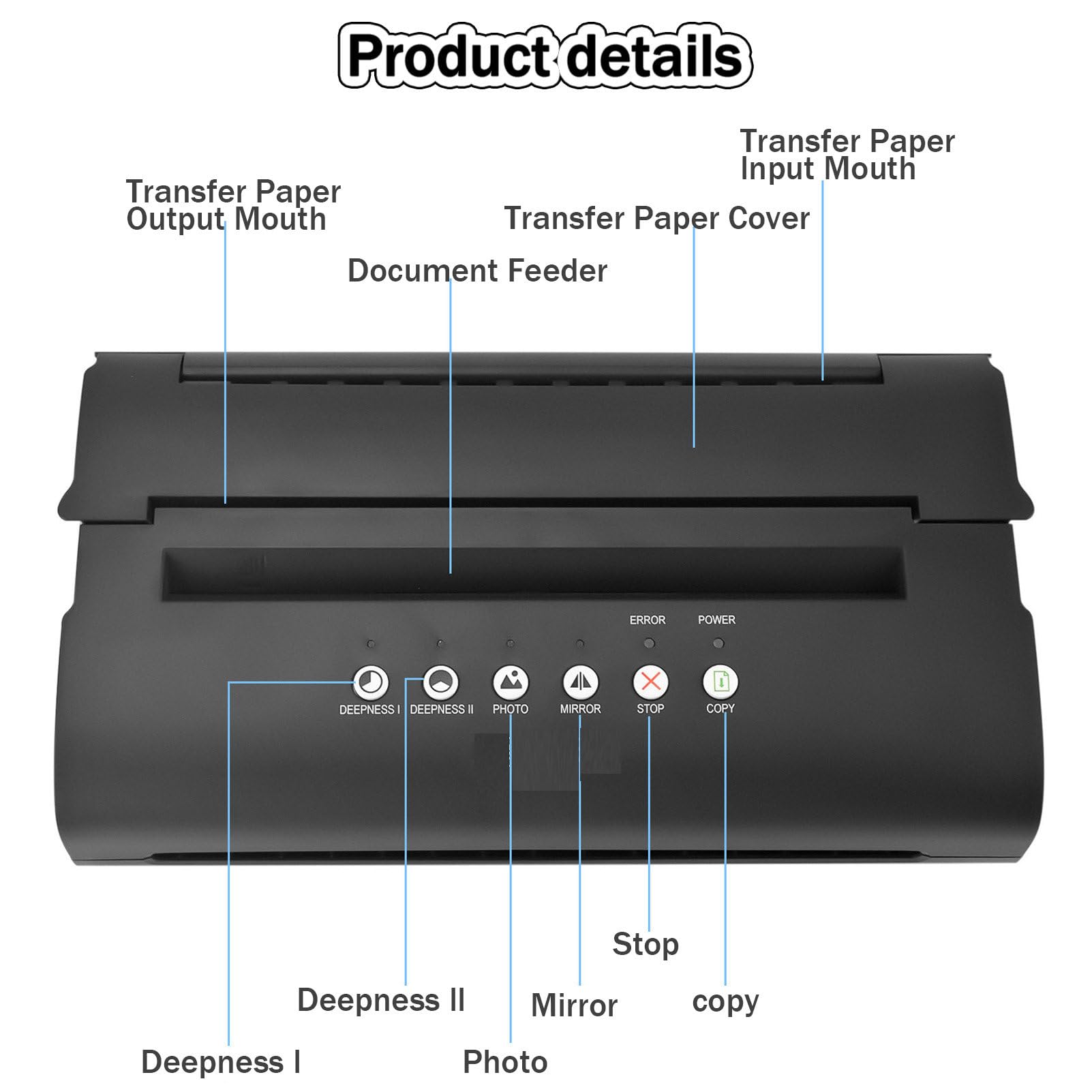 Pochoir pour tatouage, mini copieur thermique pour modèles de tatouage, dissipation rapide de la chaleur, performance stable, utilisation facile, design compact, idéal pour les artistes et les