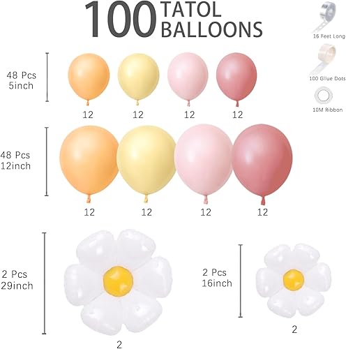 Miniatura 3 de Kit de arco de guirnalda de globos de margaritas, 100 unidades de flores de margaritas blancas groovy retro, rosa, rubor, nude, arena, blanco,