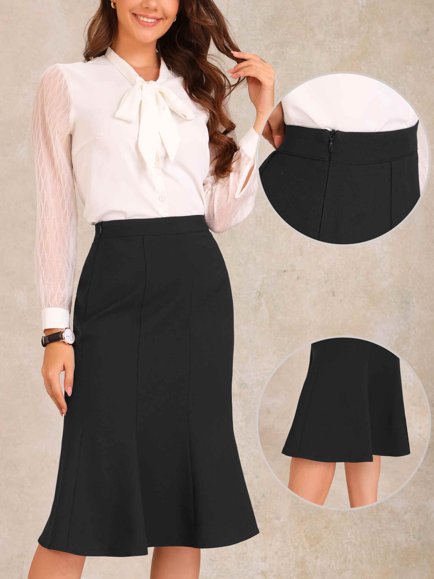 Allegra K Falda de tubo con dobladillo con volantes para mujer, cintura alta, negocios, elegante, casual, falda midi