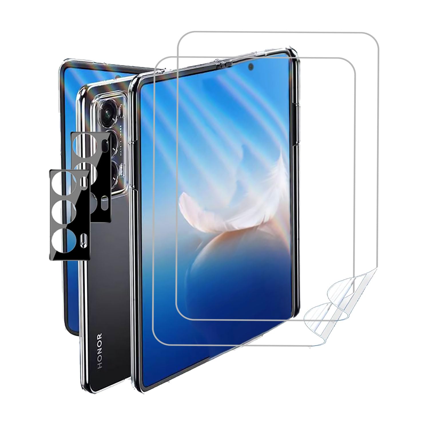 PUCHEN (1+2+2PCS) Compatible with Honor Magic V2 5G Case & Screen Protector (Hydraulic Film)& Camera Screen Protector Soft Scratch-Proof Transparent Cover