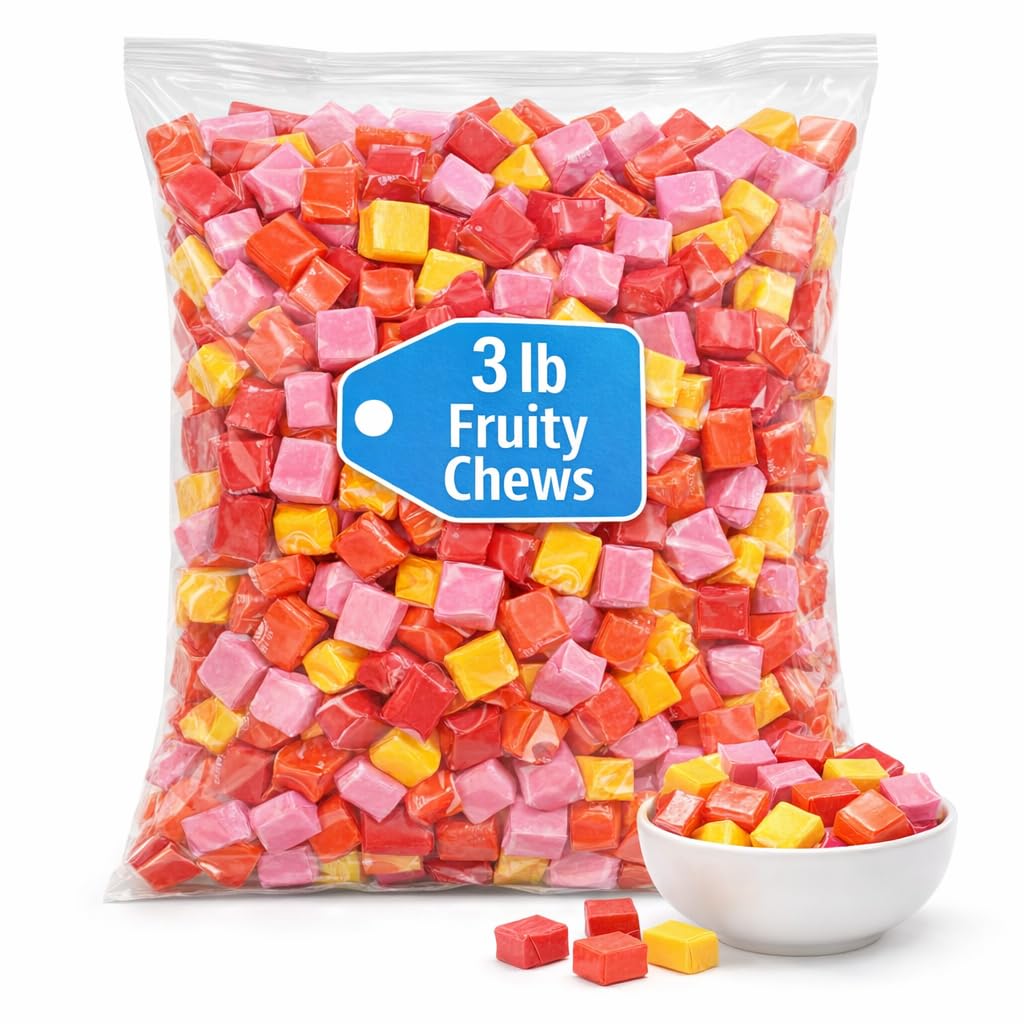 Fruity Chews – 3lb Bulk Individually-Wrapped Soft Chewy Candy for Parties, Bowls, Classrooms, Events