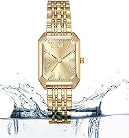Vista 4 de Relojes para mujer, caja rectangular vintage, banda de acero inoxidable, reloj de pulsera para mujer, números romanos simples, resistente al agua
