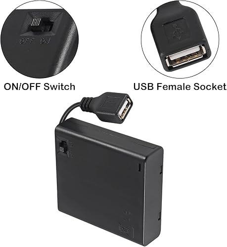 Miniatura 4 de 4 piezas 4 AA soporte de batería USB hembra Socket 4 AA caja de batería titular con cubierta e interruptor de encendido y apagado