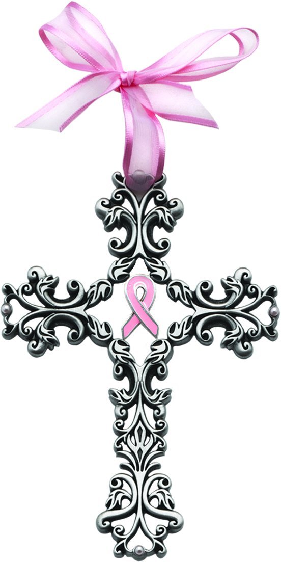 Cathedral Art (Abbey & CA Gift Celebrate Life Filigree Cross with Pink Ribbon and Pearls, Multicolor