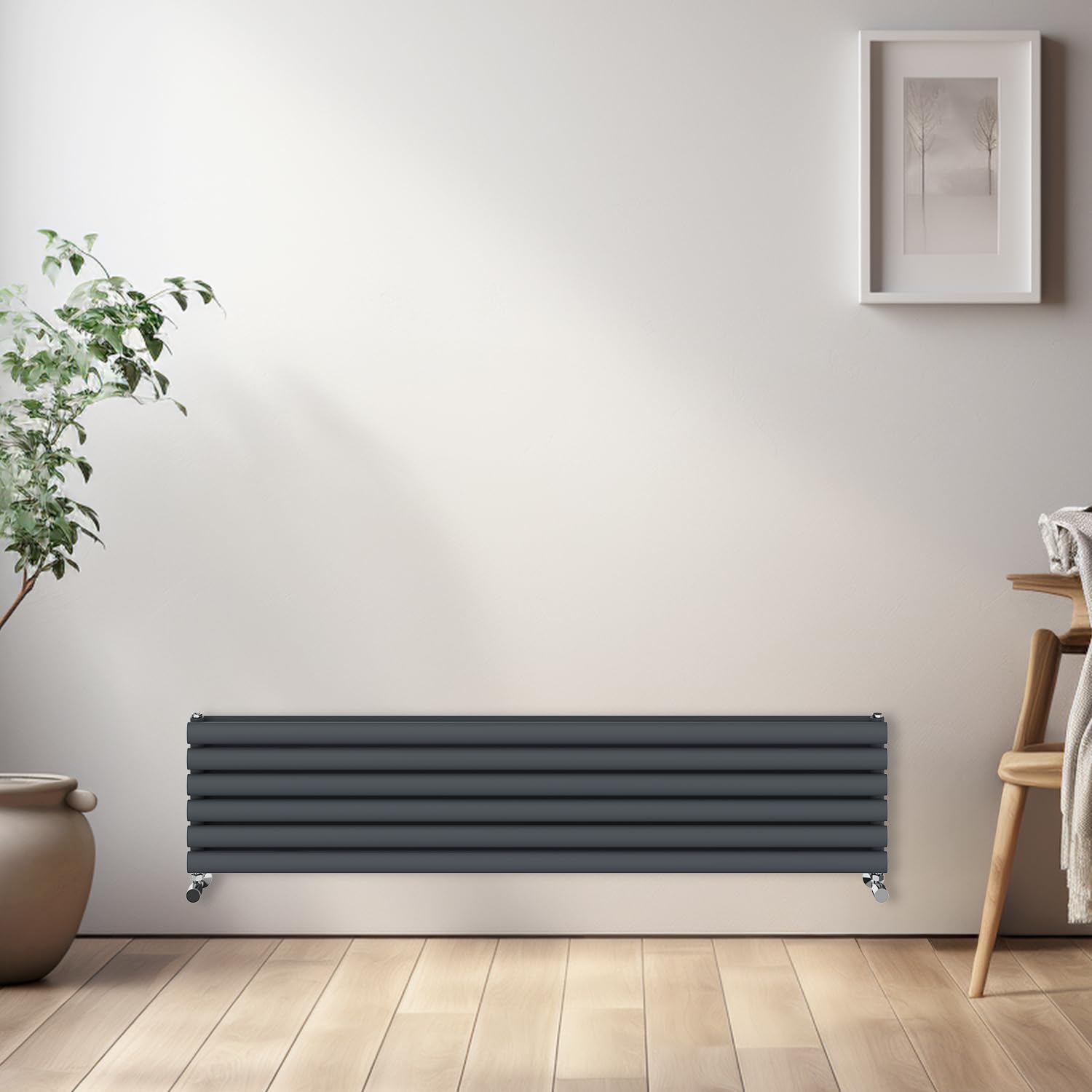 NRG Horizontal Oval Radiator Bathroom Central Heating Double Column Designer Radiators 1600x354mm - Anthracite