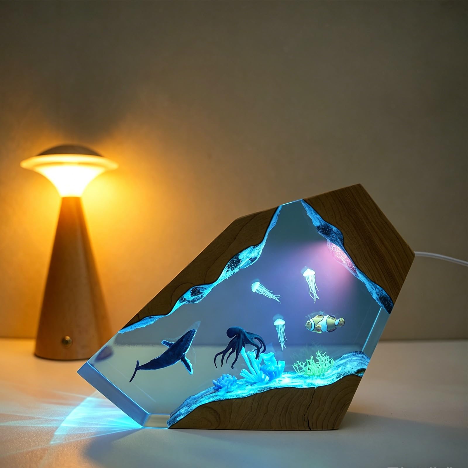 FGJtguE Woods lamp, Underwater Scuba Diver Night Light with Whale Shark, Dimmable LED Crystal Bedside Decor(T)