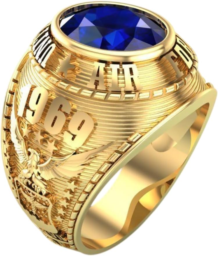 1969 United States Air Force Eagle Theme Men's Statement Ring 14K Yellow Gold Plated US Military Marine Cops Patriotism Ring 925 Sterling Silver Handmade Customized Dad's Army Gift For Him
