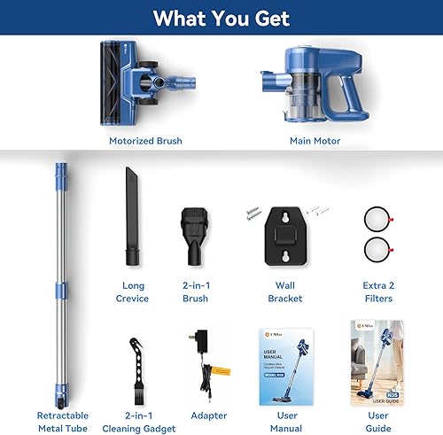 Miniatura 8 de UMLo Aspiradora inalámbrica, aspiradora ligera 6 en 1, potente aspiradora recargable con batería de 2200 mAh, tiempo de funcionamiento máximo de 40