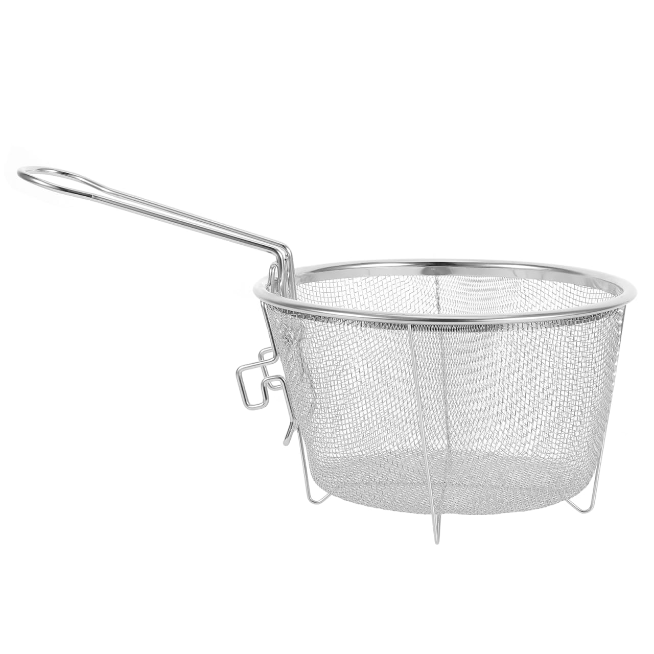 JECOMPRIS Foldable Stainless Steel Frying Basket: Round Mesh Strainer for Chips & Crispy Chicken - Collapsible Kitchen Sieve (18cm Diameter)