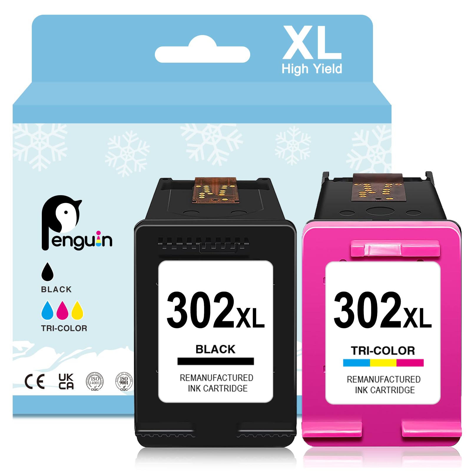 Penguin 302XL für HP 302 Druckerpatronen für HP Envy 4525 4522 4520 für HP Officejet 3630 3632 3636 3639 für HP Deskjet 5220 5230 5232 3831 3833 Patronen (Schwarz und Farbe Multipack)